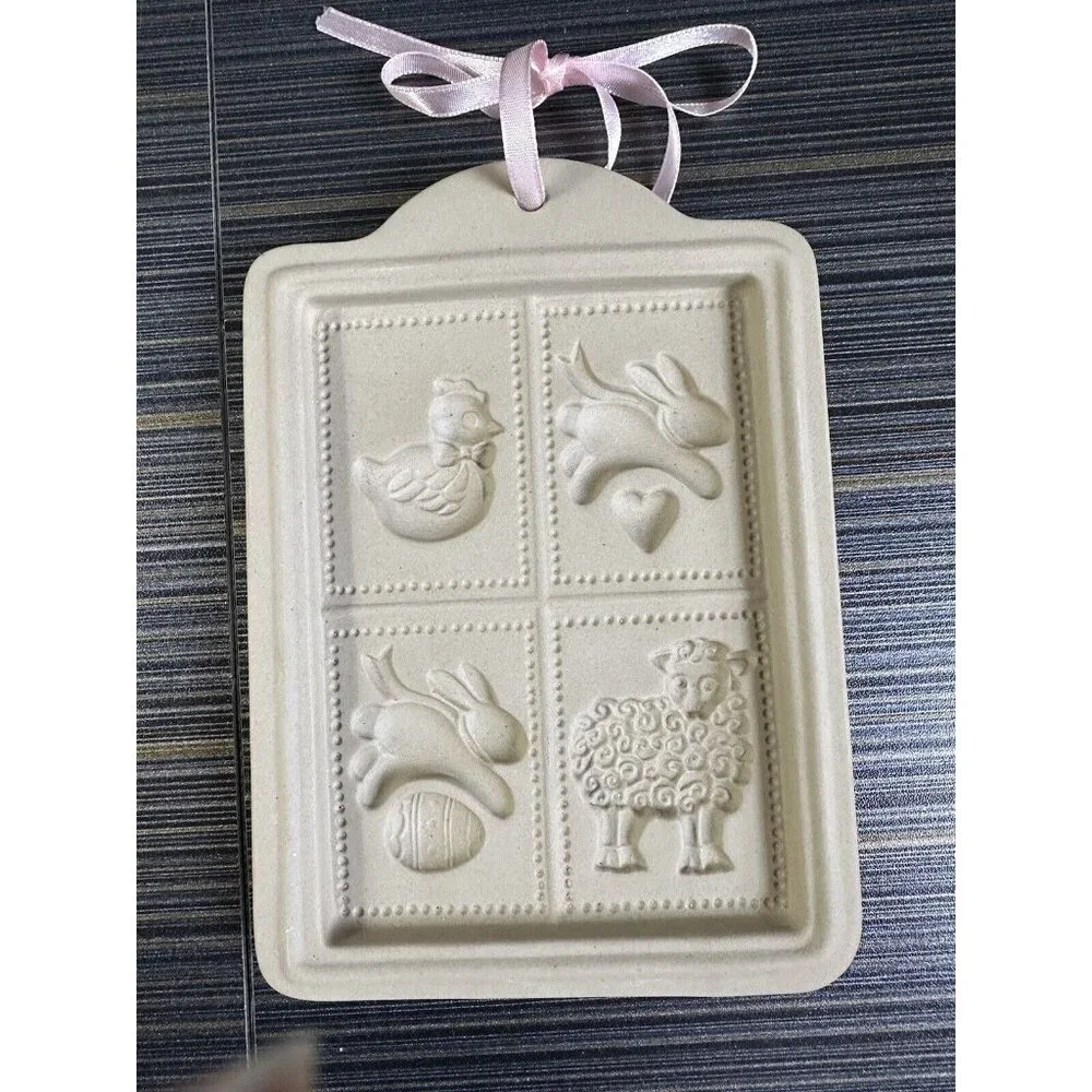 Vintage Brown Bag Cookie Art Mold 1989 East Bunnies Sheep Chickens‎ Butter Molds